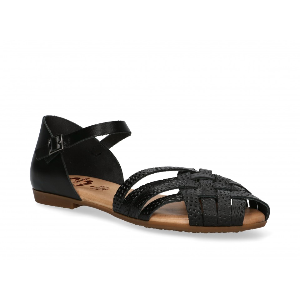 SANDALIA PLANA PORRONET NEGRA | Mayka Moda tienda online