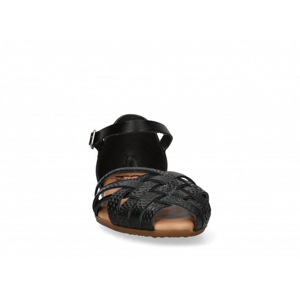 SANDALIA PLANA PORRONET NEGRA | Mayka Moda tienda online
